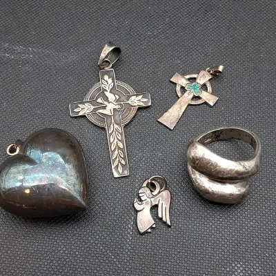 Sterling Assortment - James Avery Angel Pendant, Wrap Ring, 2 Crosses And Hollow Heart Pendant