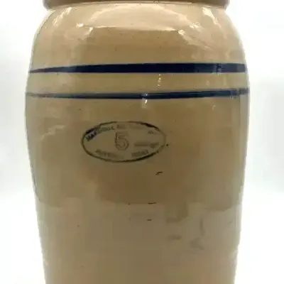 Vintage Marshall Pottery Texas 5-Gallon Stoneware Butter Churn w/ Lid