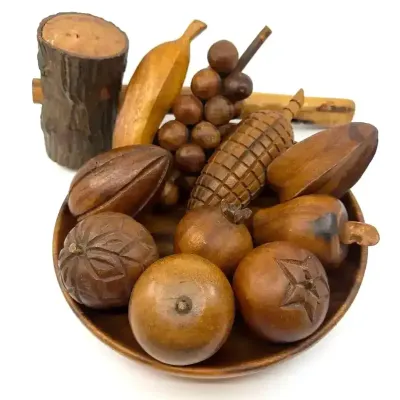 Vintage Carved Wooden Fruit/Vegetable Bowl and Mallet 