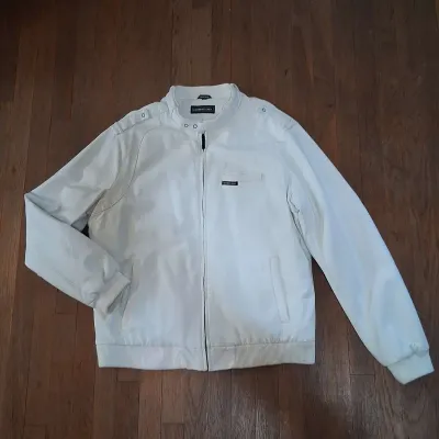 Members Only White Faux Leather Bomber Jacket – Men’s XXL