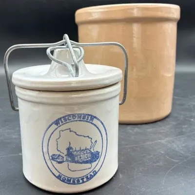 Vintage Ceramic Stoneware Crock, Wisconsin Homestead Cheese Crock 