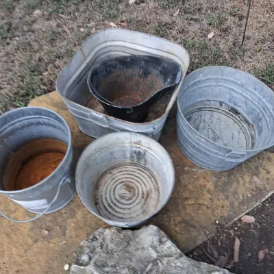 Vintage Galvanized Metal Buckets, Pails & Tubs – 5 Pc Farmhouse Lot