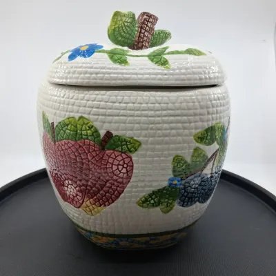 Vintage Jay Import Hand Painted Ceramic Apple Cookie Jar