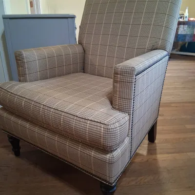 Mitchell Gold + Bob Williams Plaid Upholstered Armchair with Nailhead Trim  (B)