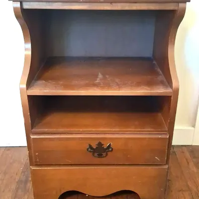 Vintage Traditional Wood Bedside Nightstand / Open Shelf Side Table