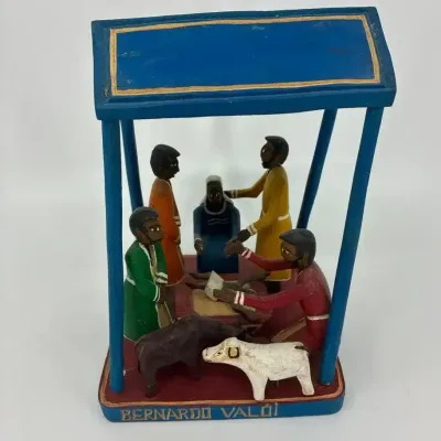 Signed Bernardo Valoi Folk Art Nativity Scene Carved Painted