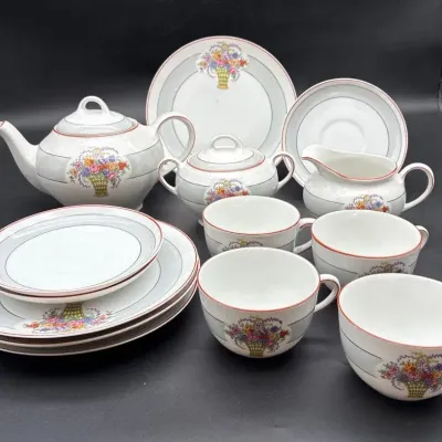 Antique Z.S. & C. Bavaria Floral Porcelain Tea & Dessert Set – 17 Pc