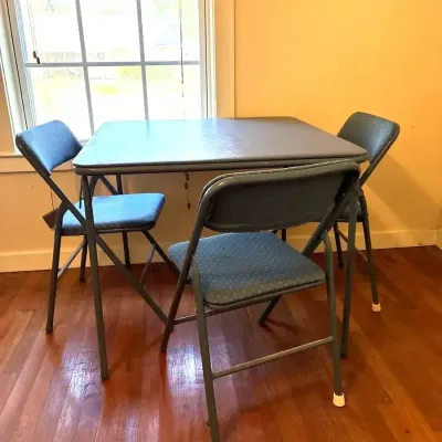 Folding Card Table & 3 Padded Folding Chairs – Blue