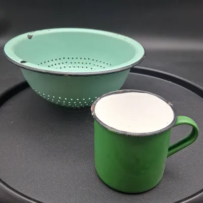 Vintage Metal Strainer And Cup Set