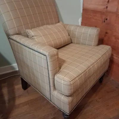 Mitchell Gold + Bob Williams Plaid Upholstered Armchair with Nailhead Trim & Lumbar Pillow (C)