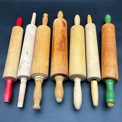 7 Vintage Wooden Rolling Pins – Assorted Styles & Colorful Handles
