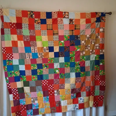 Colorful Handmade Patchwork Scrap Quilt Top – 72" x 72"