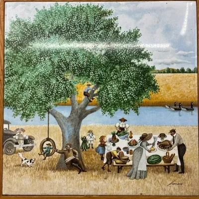 1982 Lowell Herrero “The Picnic” Vander Tile – Framed Japan