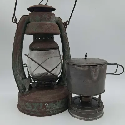 Vintage Montgomery Ward Kerosene Lantern And Spirit Stove Camp Kit