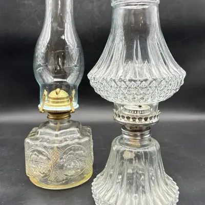 Vintage Lamplight Farms Glass Oil Lamps (2pc Set)
