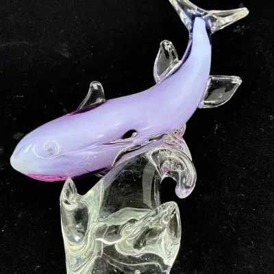 Hand Blown Art Glass Pink & Clear Shark Figurine
