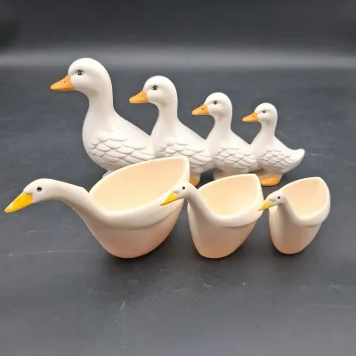 Vintage Duck Measuring Cups And Figurine 