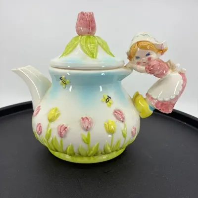 Vintage Lefton Pennsylvania, Dutch Girl Teapot