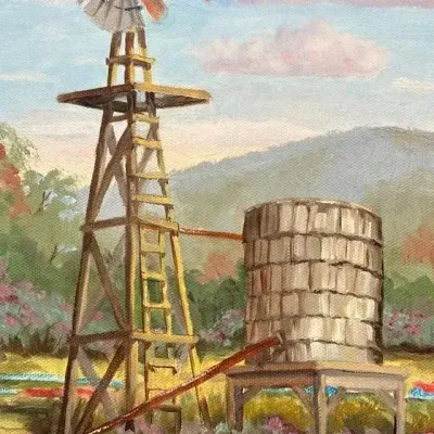 Original Texas Hill Country Oil Painting by Connie Armbruster “KOHNI” – Windmill