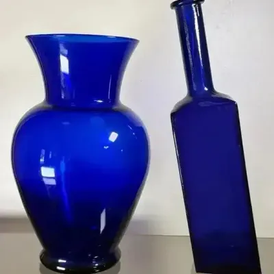 Vintage Cobalt Blue Glass Vase & Bottle