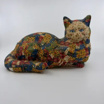 Vintage Decoupage Patchwork Cat Figurine