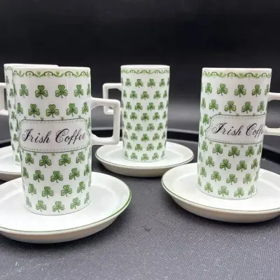 vintage 1970s Japanese ceramic Irish coffee cup and saucer set.