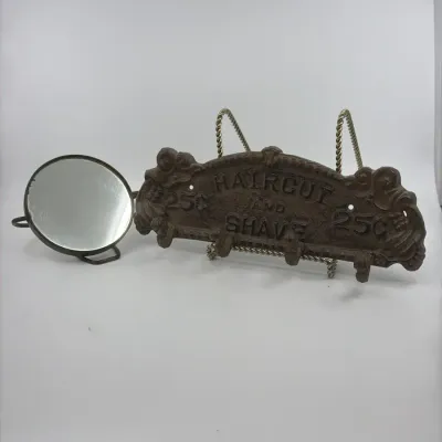 Vintage Barber Shop Advertising Plaque & Shaving Mirror