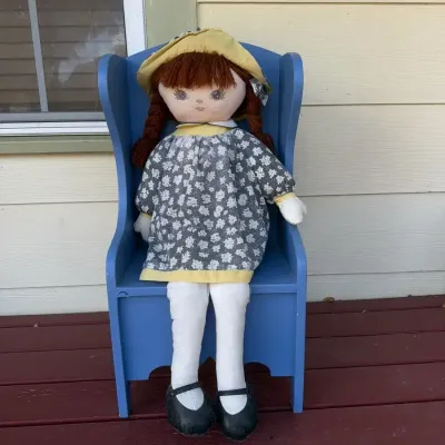 Vintage Sweetie Mine Rag Doll & Wooden Chair 