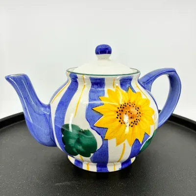 Vintage Ceramic Cooks Club, Sunflower, Striped Teapot, Thailand