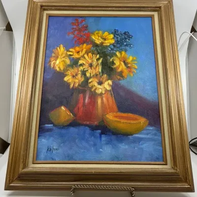 Vintage Still Life Oil Painting Signed By Kahni 