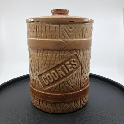 Vintage Ath-Tex USA Stoneware “Cookies” Lidded Cookie Barrel