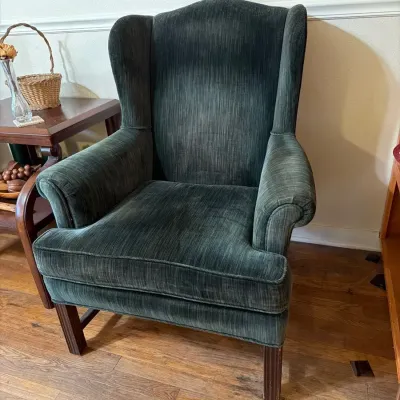 Vintage Green Velvet Wingback Accent Chair 