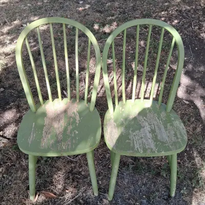 Vintage Wooden Green Dining Room Chairs