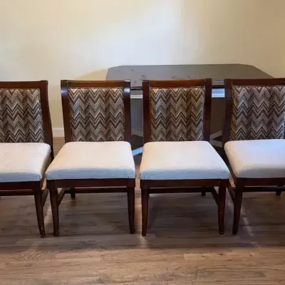 Set of 4 Wood Dining Chairs with Woven Backs & Upholstered Seats