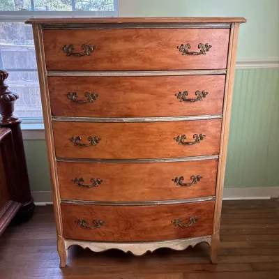 Vintage French Provincial 5-drawer Tall Boy Chest Dresser 