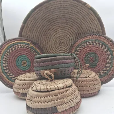 South Western Handwoven Coil Basket Collection – Lidded Baskets, Trays & Wall Baskets