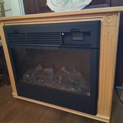 Heat Surge Fireless Flame Electric Fireplace w/ Amish Oak Mantel