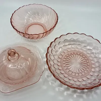 Vintage Arcoroc Rosaline Pink Swirl Pressed Glass Bowls Made In France (3PC)