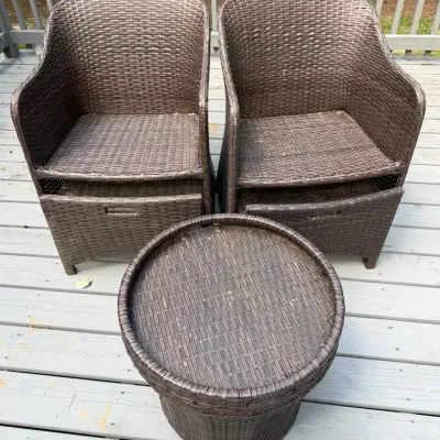 Brown Resin Wicker Style Chair Set with Table