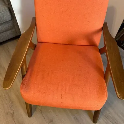MCM Style Orange Retro Accent Chair with Wood Frame