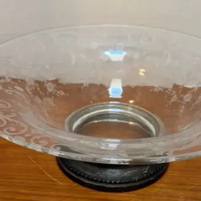 Cambridge Etched Glass Bowl with Sterling Silver Base
