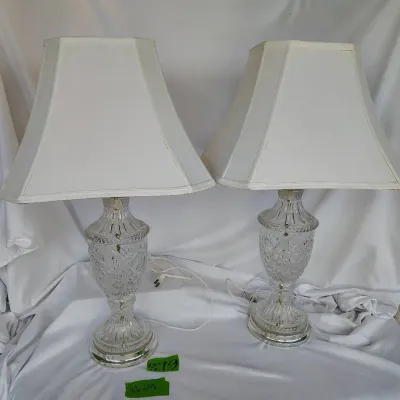 Pair Of Vintage Cut Glass Table Lamps With Floral Motif