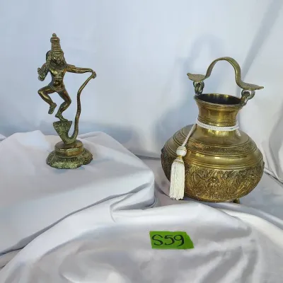 Sri Lankan Brass Figure And Ceremonial Pot