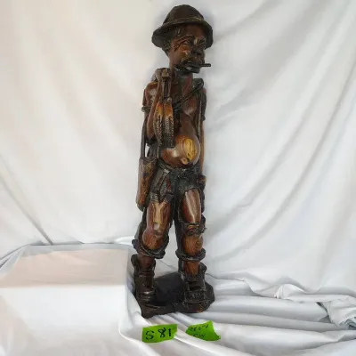 Hand Carved Wood Fisherman Statue