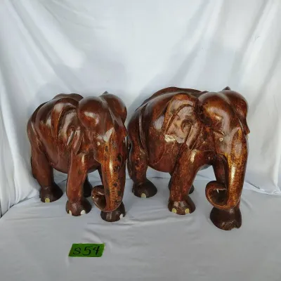 Two Hand Carved Wooden Elephants From Sri Lanka
