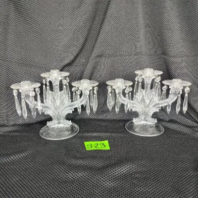 Pair Of Glass Candelabras With Baubels