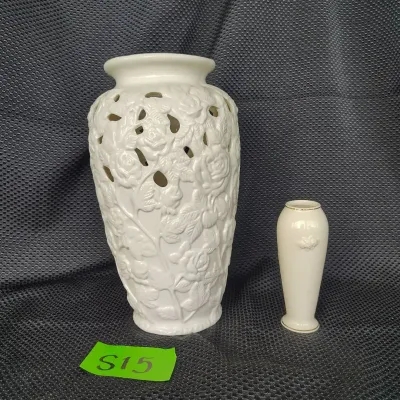 Pair Of Bone White Vases With Rose Motif
