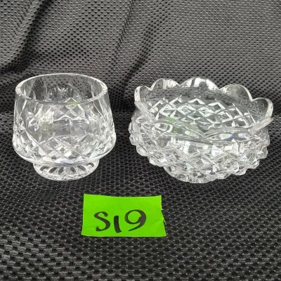 Glass Candy Dish And Waterford Open Sugar Bowl