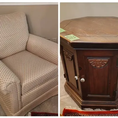 Comfy Arm Chair And Octagonal Storage Table