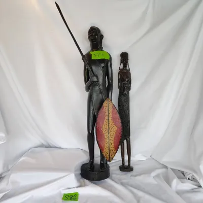 Two Vintage Solid Wood Carved Maasai Warriors 